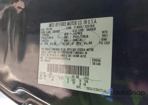 2004 Ford Ranger Edge/Tremor/Xlt from USA, damaged, VIN 1FTZR45E24PA87714